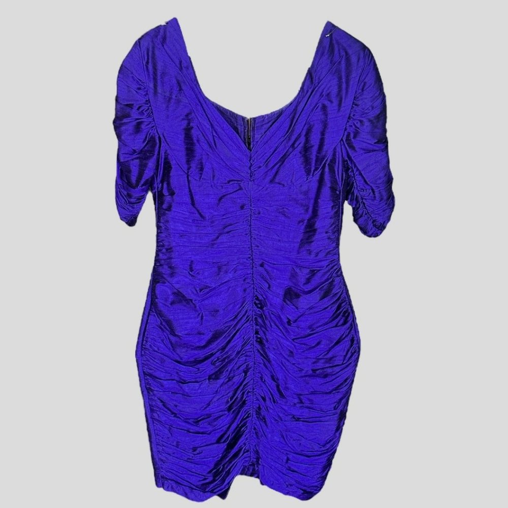 VINTAGE KANAK 100% SILK ROYAL PURPLE RUCHED DRESS (SZ 8) - Picture 10 of 12